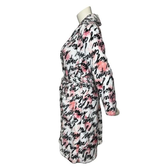 Juicy Couture Robe Sleepwear S/M Watercolor Logo Short with Tie Pink White Black - Picture 3 of 11